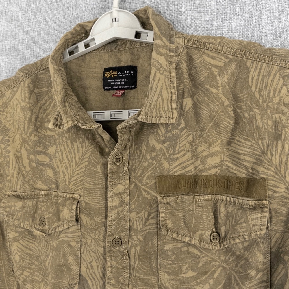 Alpha Industries Men's 3XL Tan Tropical Palm Print Camo Linen Shirt Jacket